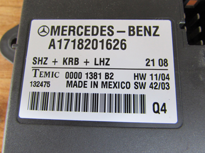 Mercedes R171 Seat Heating Control Unit Module A1718201626 SLK280 SLK300 SLK350 SLK554
